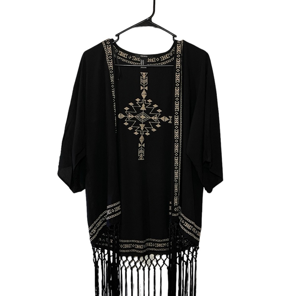 Vintage Geometric Aztec Fashion Print Lightweight Tassels Festival Wear Size Med